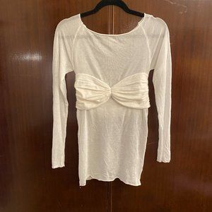 inspired sheer mesh long sleeve gather bust top